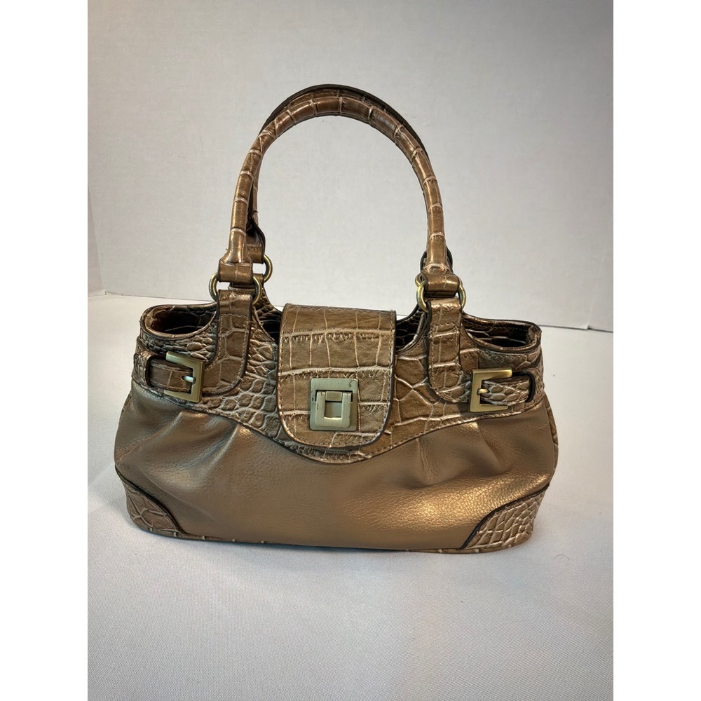 Amanda Smith Y2K Satchel Small Bronze Metallic Croc Embossed Faux Leather Bag